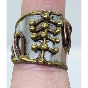 Mixed Metal Ring Brutalist MCM Chunky Cuff Adjustable 3D Biker Large Size Artist